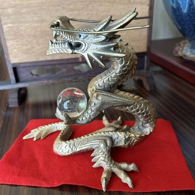 Estatua de metal dragón de 6,2 pulgadas estatuilla de metal japonesa color dorado Foto 1 de 4