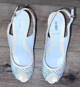 Zapatos de tacón de cuña FENDI Peep-Toe vintage años 90 charol blanco mujeres 37 - Imagen 1 de 11