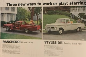 1966 Ford Ranchero & Styleside Pickup Truck PRINT AD Work or Play VTG 1960s - Picture 1 of 11