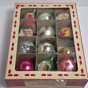 12 Vintage Coby Weihnachtsschmuck glänzende Indents Santa Feiertag Deko Baum  - Bild 1 von 13