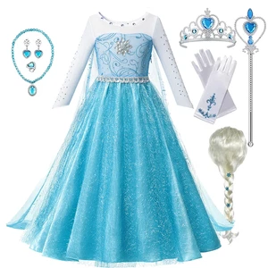 Girls Elsa Anna Princess Dress 2-10Y Costume Fancy Party Outfit Halloween Cospla - Picture 1 of 10