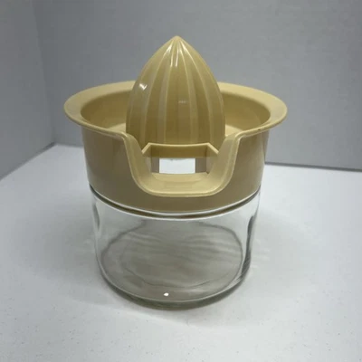 Exprimidor de limón vintage tapa de almendras con base de tarro de vidrio Gemco capacidad 12 oz EE. UU. Foto 1 de 4