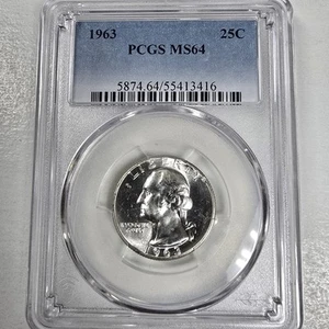 Moneda de 25c de cuarto de plata Washington 1963 MS65 PCGS EE. UU. - Imagen 1 de 12