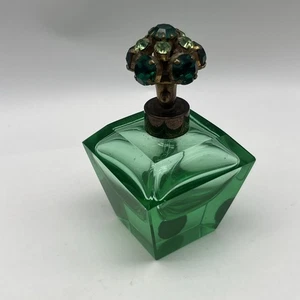 Vintage 1950's Art Glass I.W Rice Emerald Green Perfume Bottle - Picture 1 of 14