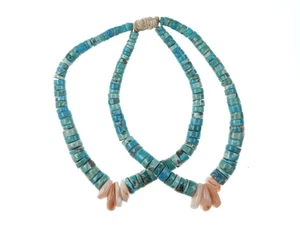 Vintage Santo Domingo Pilot Mountain türkis/muschel Heishi Kieferkrallen - Bild 1 von 5