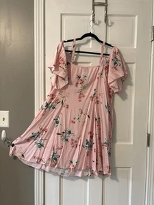 Torrid Pink Floral Mini Challis Cold Shoulder Trapeze Dress Plus Size 2 NWT - Picture 1 of 8