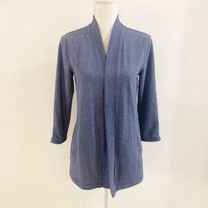 T by Talbots Strickjacke Pullover Damen Petite SP blau Viskose Langarm vorne offen - Bild 1 von 14