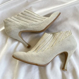 Vintage Y2K Suede Bone Nine West Spain Leather Nubuck Sz 5.5 B Booties Boots - Picture 1 of 9