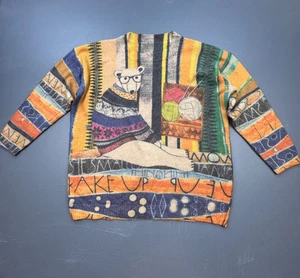 Kunst Strick Pullover Damen Medium Bär Brille Garn Grafik Baumwolle Wolle bunt - Bild 1 von 12