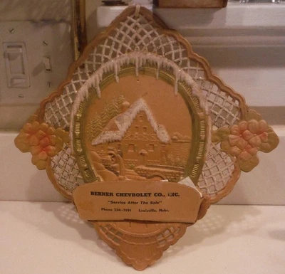 BERNER CHEVROLET CO. LOUISVILLE,NEBRASKA HANGING DIECUT EMBOSSED WALL SIGN - Image 1 of 4