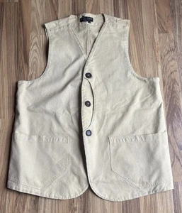 De colección J. Peterman Co. Chaleco Beige Media Luna Informal/Caza Para Hombre Talla L Raro - Imagen 1 de 5