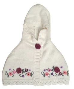 Carter's Knitted Poncho with Hood Off White with Embroidered Flowers Size 3T - Picture 1 of 4
