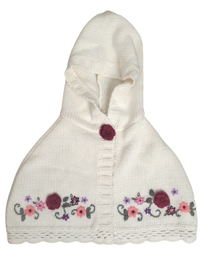 OFF WHITE Poncho Carter's in maglia con cappuccio bianco sporco con fiori ricamati taglia 3T