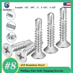 Tornillos roscantes autoperforantes Phillips de cabeza avellanada de acero inoxidable #8 410 - Imagen 1 de 12