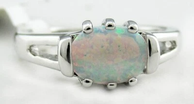 GENUINE OPAL RING 14k WHITE GOLD PLATED - NEW WITH TAG - Image 1 of 4