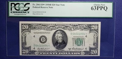 Fr#2061-D* $20 1950B **STAR** FRN Cleveland (SN:D04023994*) PCGS 63 PPQ - Image 1 of 2