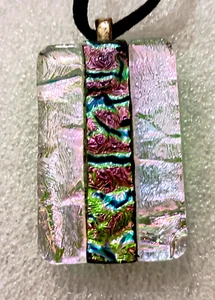 Hand Made Signed Artist J Miller Abstract Dicroic Glass Pendant Necklace New JM3 - Picture 1 of 6
