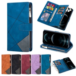 Multi Card Wallet Case Zip Leather Flip Cover for iPhone 16e/15/14/13/12/11/SE - Picture 1 of 22