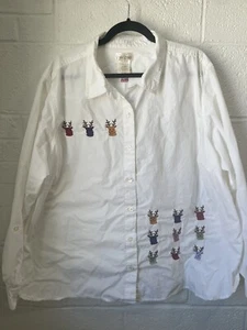 Bobbie Brooks Vintage Reindeer Christmas Embroidered Button Up Sz 26/28 W - Picture 1 of 14