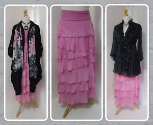 NEU MIT ETIKETT, LAGENLOOK, ITALIENISCH, FUCHSIA, STUFEN/RÜSCHEN, SEIDE, ROCK/KLEID, EINHEITSGRÖSSE - Bild 1 von 23