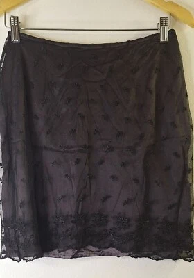 Vtg EXPRESS Floral Lace Sheer Whimsigoth Mini Skirt Sz 7/8 Fairy Emo Office Y2K - Image 1 of 4