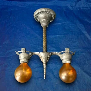 Antique two Socket Gothic Mid Evil Chandelier ceiling fixture 56C - Picture 1 of 7