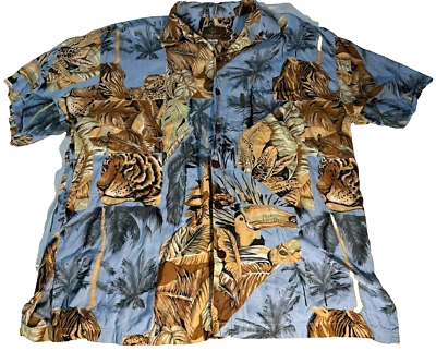 Camisa Para Hombre Mango Luna Azul Real Safari Playa Hawaiana Floral Manga Corta Talla L Foto 1 de 4