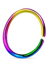 Rainbow Titanium Anodized Stainless Steel Nose Ring Hoop 8mm 20 G 