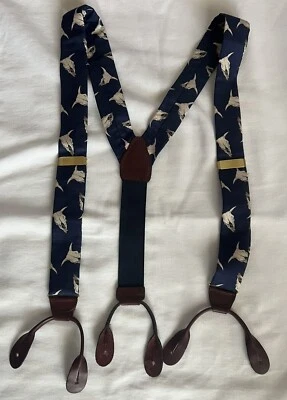 Perry Ellis Portfolio Blue White Suspenders Bull Cow Skull Gold Braces 90’s Rare - Image 1 of 4