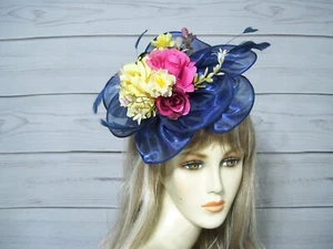 Marine Fascinator mit Blumen Kentucky Derby Hut, Osterhut, Tea Party Hut - Bild 1 von 4