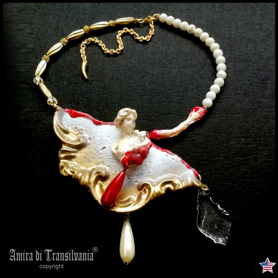 luxury jewelry necklace vintage style pendant woman baroque dramatic brutalist - Image 1 of 4