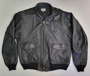 Vintage sehr guter Zustand Imagewear A2 Ziegenleder schwarz Leder Border Patrol Bomberjacke Herren XL L - Bild 1 von 9