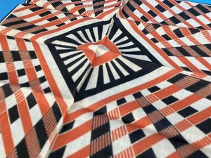 Vintage Orange Art Deco Novelty Handkerchief Hanky Geometric 11 1/2" Square - Picture 1 of 14