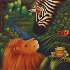 CANVAS Happy Lion and Zebra by Marisol Sarrazin 8x8 Childrens Graphic Art