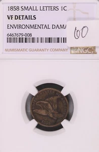 1858 Flying Eagle Cent Small Letters NGC VF Details Environmental Damage #9-008 - Picture 1 of 2