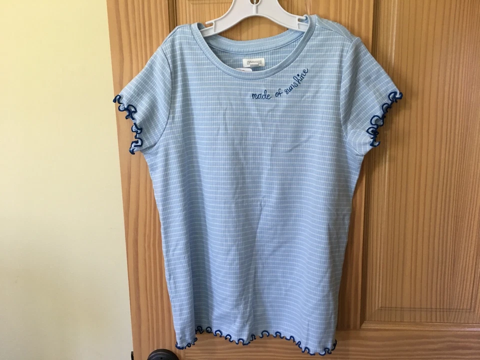 NWT Gymboree Blue Stripe Tee Shirt Top Girls Sunshine Ribbed 7/8,10/12 - Image 1 of 1
