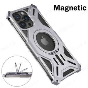 Custodia per iPhone 16 Pro Max 15 14 13 antiurto alluminio supporto magnetico cover - Foto 1 di 16