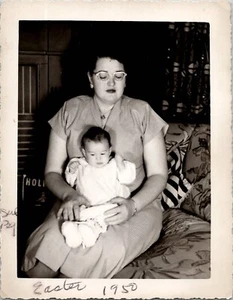 Chubby Curvy BBW Fat Woman Mother Holding Baby Snapshot 1950s Vintage Photo - Picture 1 of 2
