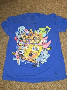 SpongeBob SquarePants The Gangs All Here Shirt Youth 5/6 Short Sleeve Blue - Picture 1 of 4