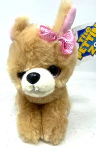 The Petting Zoo Brown Dog Pink Bow/ Pink Shimmer Eyes 6" plush - Picture 1 of 4