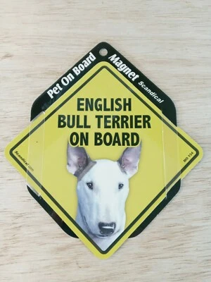Letrero amarillo imán mascota a bordo "Bull Terrier inglés a bordo" para vehículo Foto 1 de 3