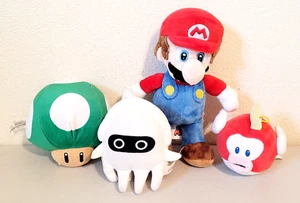 4 Super Mario Kart BLOOPER, GREEN MUSHROOM, MARIO, CHEEP CHEEP Stuffed Plush - Picture 1 of 10