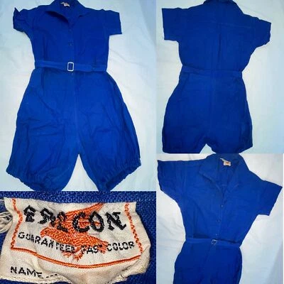 VTG 40S 50S WOMENS S/M BLUE BUTTON FALCON FAST COLOR GYM UNIFORM ROMPER PLAYSUIT - Image 1 of 4