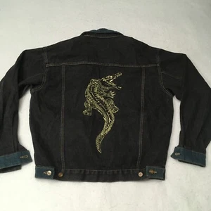 El General Denim embroidered graphic Jean Jacket Embroidered CROC GATOR small - Picture 1 of 10