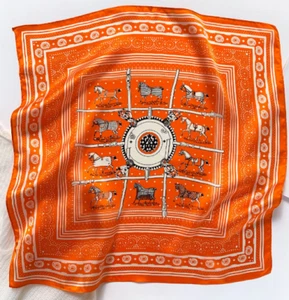 100% Silk 20“ small Scarf Women neckerchief Wrap orange yellow black - Picture 1 of 2