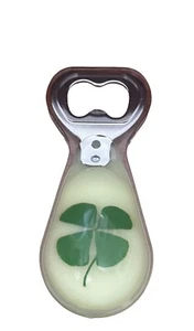 Bottle Opener with four leaf clover- green- magnetic- lucite - Picture 1 of 2