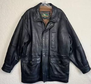 Field & Stream Jacket Mens Large Black Leather Motorcycle Vented Bomber Vintage - Picture 1 of 16