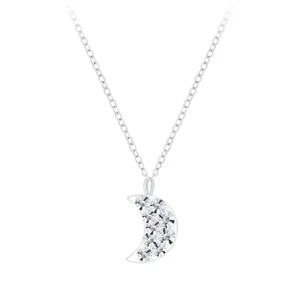 925 Sterling Silver Clear CZ Zirconia Small Moon Pendant Necklace Kids Girls - Picture 1 of 1