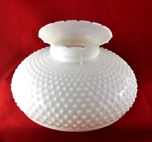 Vintage Hurricane 12” Fitter 13 1/2" Lamp Shade Milk Glass Hobnail Ruffled Top - Picture 1 of 9