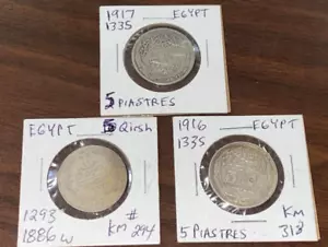 1886 1916 1917 EGYPTIAN SILVER COIN 5QIRSH 5PIASTRES EGYPT NUMISMATIC COLLECTING - Picture 1 of 9